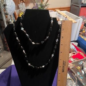 2 strand black and blue beaded necklace